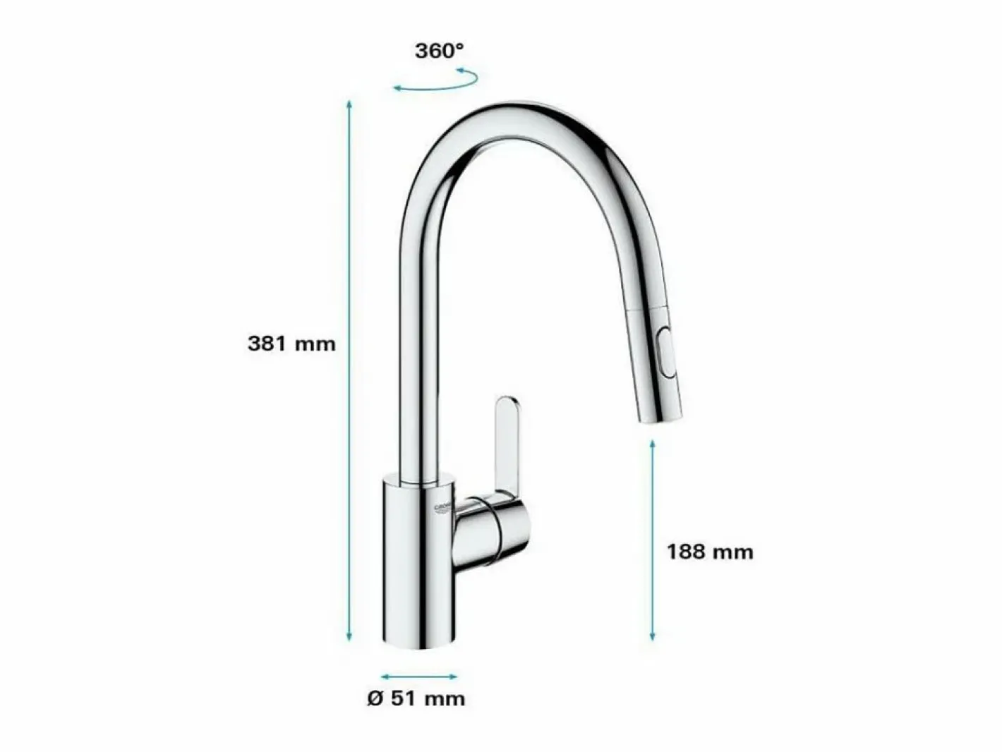 GROHE Grifo De Cocina|Get grifo de cocina con caño alto aireador cromado