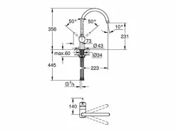 Minta mezclador de cocina con caño alto cromado^GROHE New