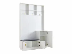 Guardarropa - Perchero con 3 ganchos y 3 puertas - Banco de almacenaje y 3 espacios de almacenaje abiertos Blanco Clearance