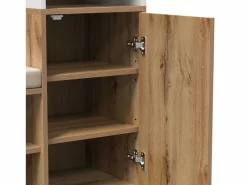 Guardarropa blanco y madera con espejo, 2 puertas, banco y 4 colgadores 105x40x190,5cm^Hauss Spole Hot