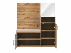 Guardarropa blanco y madera con espejo, 2 puertas, banco y 4 colgadores 105x40x190,5cm^Hauss Spole Hot
