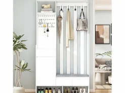 Merax Guardarropa con 3 cajones, 1 puerta y zapatero - 100 x 35 x 180 cm - MDF - Blanco Sale
