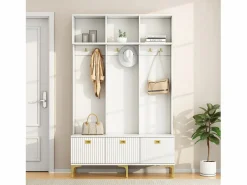Merax Guardarropa con banco, 3 puertas y perchero - 120 x 23,5 x 191,5 - Tablero de partículas - Color Blanco Clearance