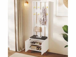 Guardarropa con perchero y banco zapatero - 60,5x35,2x180,5 cm - Tablero de partículas -^Merax Best