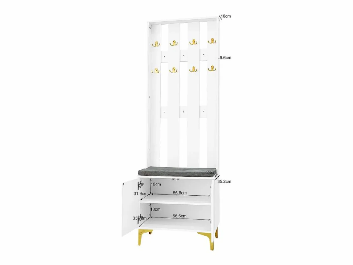 Guardarropa con perchero y banco zapatero - 60,5x35,2x180,5 cm - Tablero de partículas -^Merax Best