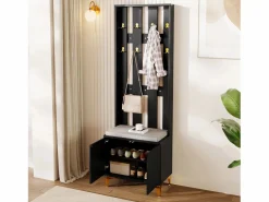 Merax Guardarropa con perchero y banco zapatero - 60,5x35,2x180,5 cm - Tablero de partículas - Negro Discount