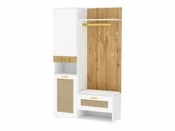 ModernLuxe Guardarropa 110x38x190 cm con LED - con espejo + 5 ganchos + zapatero - Natural y Blanco Color natural claro / Blanco New