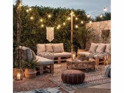 Ledkia Guirnalda Luminosa|Energía Solar|Guirnalda Hemp Naturae Luces Exterior 10 Portalámparas Textil Natural 10m IP65 10 m