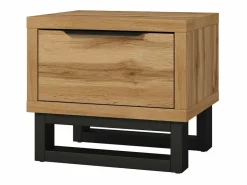 Habitación completa estilo industrial colección MILOS: armario de 3 puertas, cama 140x200, cómoda, mesitas de noche, roble crudo y negro.^Meublorama Best