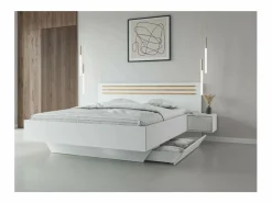 Meublorama Dormitorio Completo|Habitación completa FLORENCIA – Cama 160x200 + somier + cajones + armario + cómoda – y roble