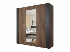 Meublorama Dormitorio Completo|Habitación completa FOX – Armario 200 cm, Cama 160x200 con somier incluido, Cómoda, Mesitas de noche – Roble oscuro