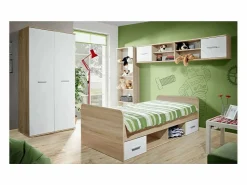 Habitación completa para niños, adolescentes - DENVER - Armario, Cama, biblioteca y estantería^Meublorama Outlet