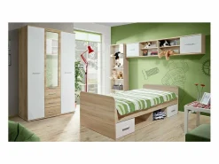 Meublorama Dormitorio Completo|Habitación completa para niños y adolescentes, colección DENVER. Armario de 3 puertas, cama, biblioteca y estantería.