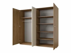 Meublorama Dormitorio Completo|Habitación completa VERTIGO - Cama 180x200 con somier, 2 mesitas de noche, armario de 4 puertas + marco de diseño
