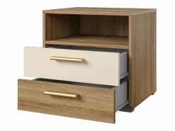 Meublorama Habitación completa VERTIGO – Cama con almacenaje 160x200, 2 mesitas de noche, armario de 4 puertas + diseño de contorno Marru00f3n Outlet