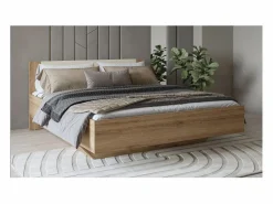 Meublorama Habitación completa VERTIGO – Cama con almacenaje 160x200, 2 mesitas de noche, armario de 4 puertas + diseño de contorno Marru00f3n Outlet