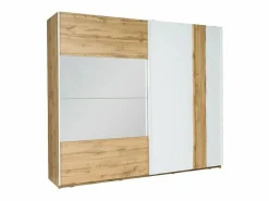Meublorama Dormitorio Completo|Habitación WOOD en colores roble y blanco con cama de 160x200 LED, cómoda, mesitas de noche y armario.