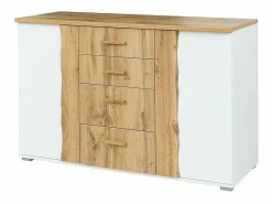 Meublorama Dormitorio Completo|Habitación WOOD en colores roble y blanco con cama de 160x200 LED, cómoda, mesitas de noche y armario.