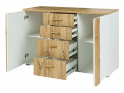 Meublorama Dormitorio Completo|Habitación WOOD en colores roble y blanco con cama de 160x200 LED, cómoda, mesitas de noche y armario.