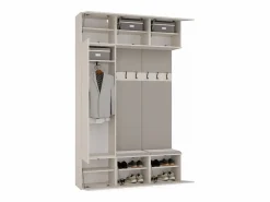 TOPESHOP Armario De Entrada|HAGA - Conjunto de entrada con 1 armario + 2 percheros de 6 ganchos + banco 150x35x238 cm - cachemira