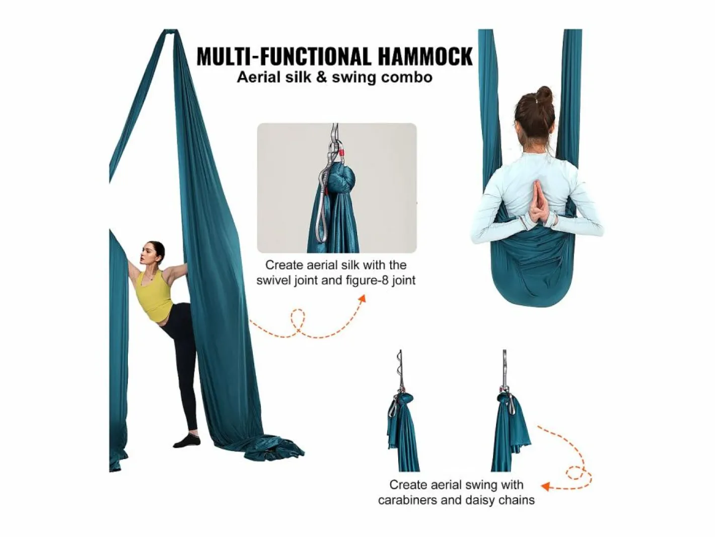 Hamaca de Yoga SucceBuy, Columpio Aéreo en Seda y Yoga, 11 m, Hamaca de Trápecio para Inversión, , Kit de Hamaca en Tela de Nailon 100 g/m²^ Hot