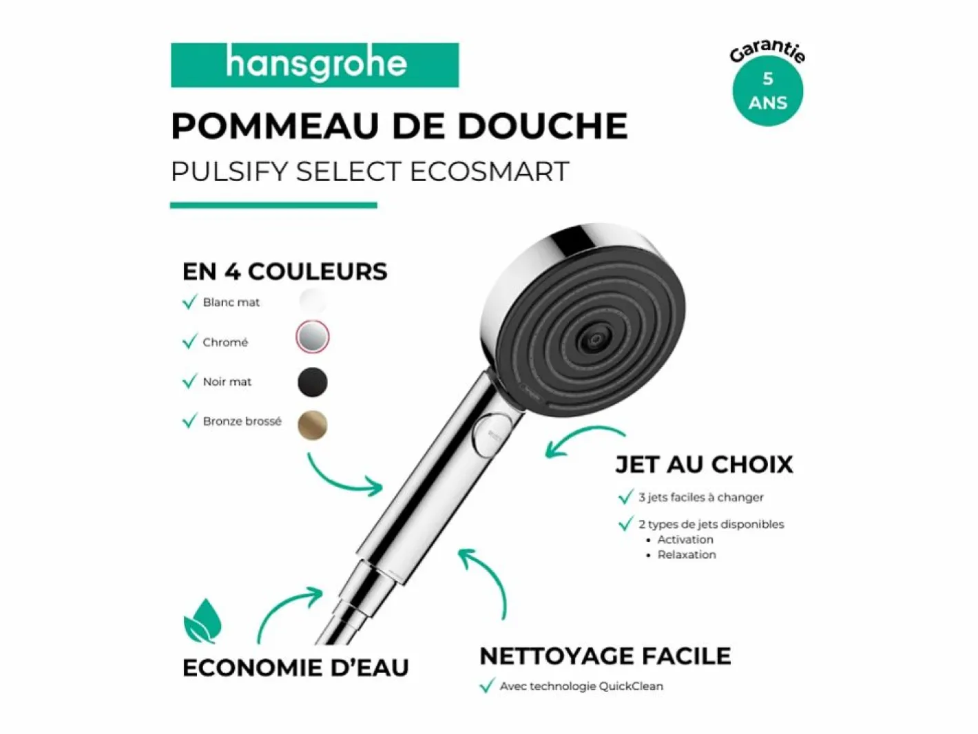 Teleducha 105 3jet activación EcoSmart 9l/min mate Pulsify Select^HANSGROHE