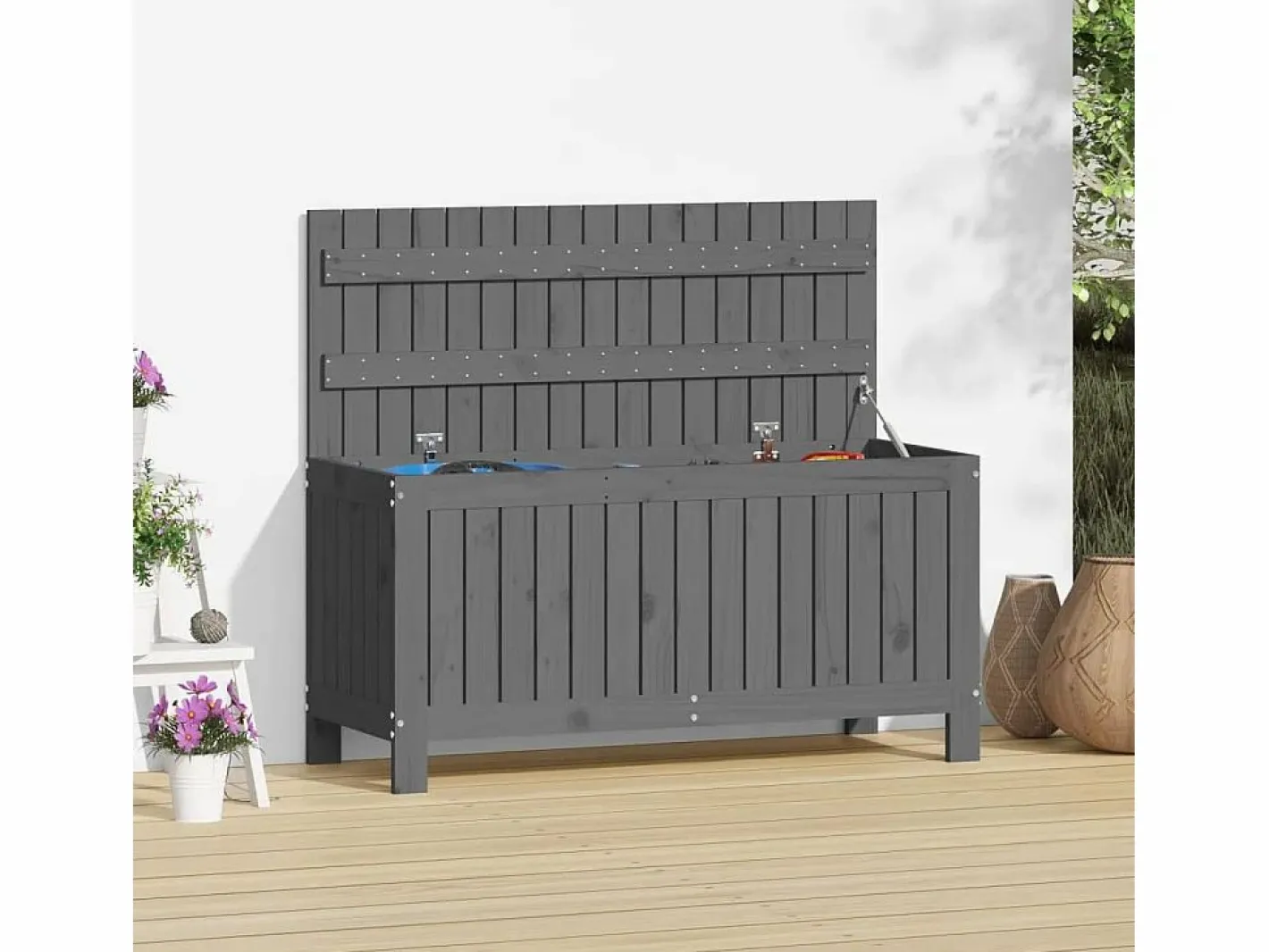 Hara Caja de almacenaje jardín madera de pino 108x42,5x54 cm^Garden Furniture New