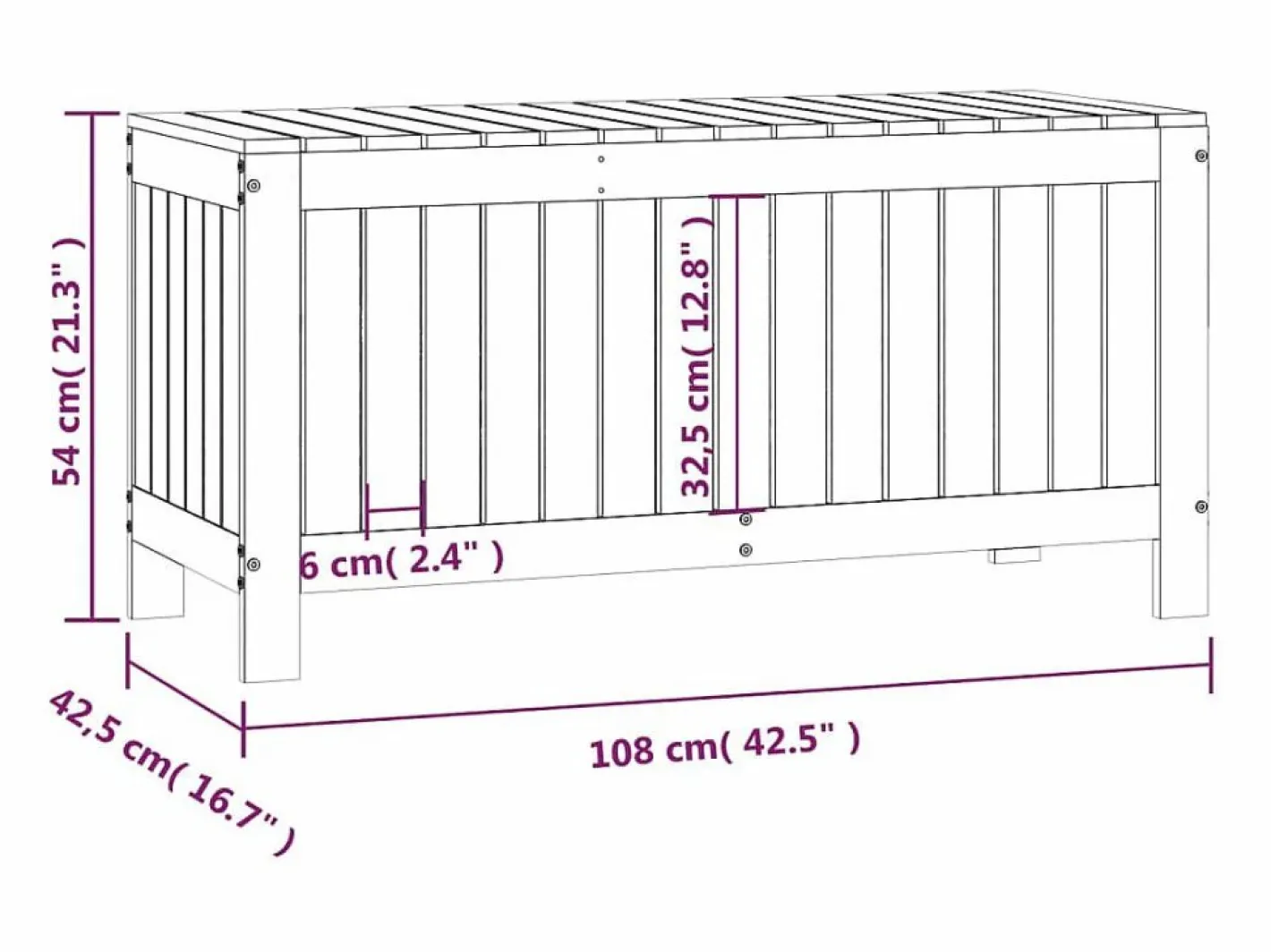 Hara Caja de almacenaje jardín madera de pino 108x42,5x54 cm^Garden Furniture New
