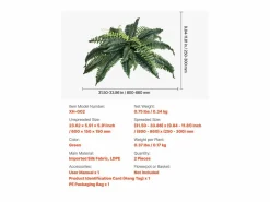 Helecho Artificial SucceBuy, Pack de 2, Helecho Falso de Boston 80-86 cm, 30 Hojas, Colgante, Decoración Interior/Exterior, Hogar/Oficina, Maceta No Incluida Verde