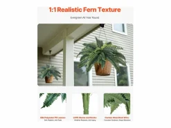 Helecho Artificial SucceBuy, Pack de 2, Helecho Falso de Boston 80-86 cm, 30 Hojas, Colgante, Decoración Interior/Exterior, Hogar/Oficina, Maceta No Incluida Verde