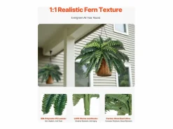 Helecho Artificial SucceBuy, Pack de 2, Helecho Falso de Boston 90-100 cm, 35 Hojas, Colgante, Decoración Interior/Exterior, Hogar/Oficina, Maceta No Incluida^ Online