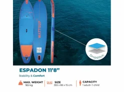 WATTSUP Hinchable Sup ESPADON 11'8 - 355x86x15cm Dropstitch - Pack Paddle Leash Pump Carry Bag Azul Sale