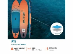 WATTSUP Hinchable Sup F11 11' - 325x81x15cm Dropstitch - Pack Paddle Leash Pump Carry Bag Naranja Outlet