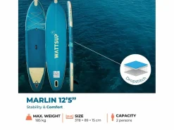 WATTSUP Deportes Náuticos|Hinchable Sup MARLIN 12'5 - 378x86x15cm Dropstitch - Pack Paddle Leash Pump Carry Bag