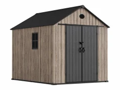 Hoggar Caseta De Jardín|– Caseta de Resina Jardín 6,41m2 Oak O60 - Suelo – Ventana – Efecto Madera Premium - Doble Puerta Amplia – Protección UV e Impermeable – Cierre con Pasador