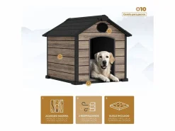 Hoggar - Caseta Perros Exterior Oak O10 - 102x115x100cm - Suelo - 2 Respiraderos de Ventilación - Protección UV e Impermeable – Efecto Madera - Interior de Resina Negro Outlet
