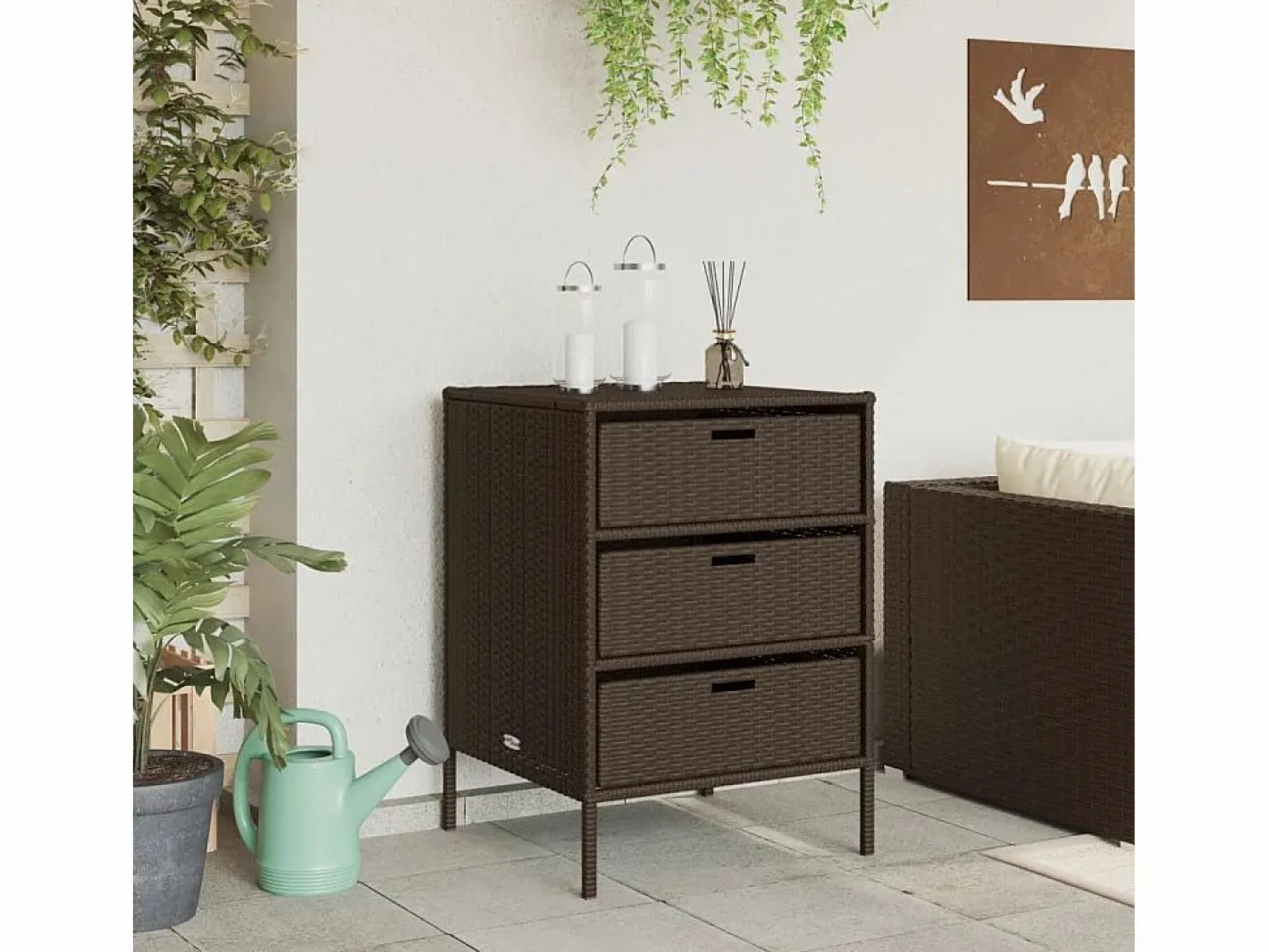 Holiday Armario de almacenaje de jardín ratán PE marrón 55x59x80 cm^Garden Furniture Best
