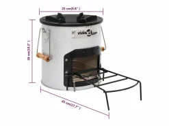 vidaxl Hornillo de leña para camping acero 45x25x26 cm Plateado Hot