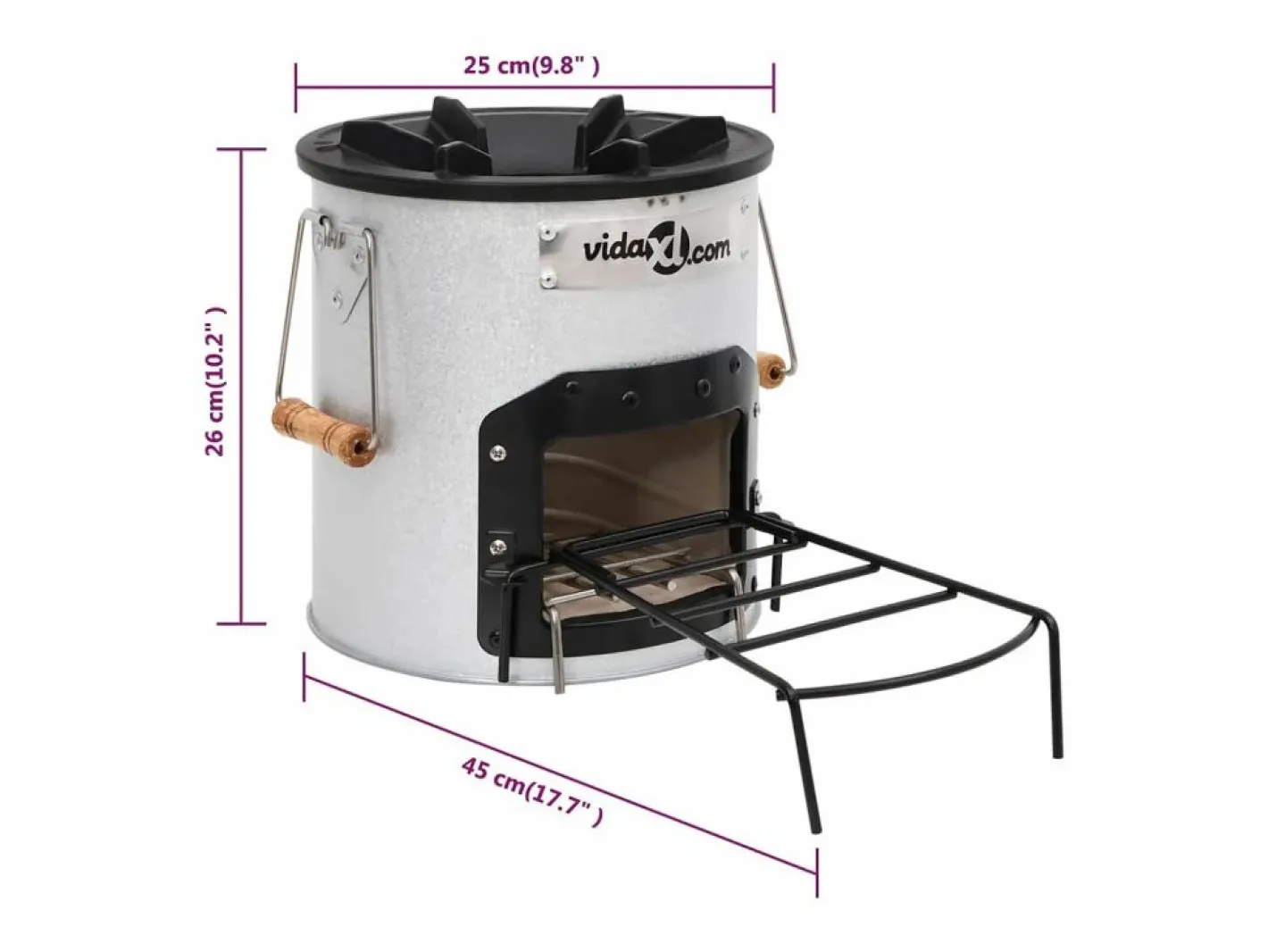 vidaxl Hornillo de leña para camping acero 45x25x26 cm Plateado Hot