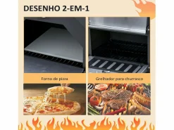 Outsunny Horno de leña 3 niveles con ruedas acero inox 160x64x54 cm Negro Online