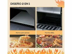 Outsunny Horno de leña 3 niveles con ruedas acero inox 160x64x54 cm Negro Online