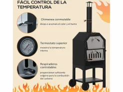 Outsunny Horno de leña 3 niveles con ruedas acero inox 160x64x54 cm Negro Online