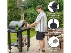 Monstershop Horno de Pizza Portátil 184 cm Negro | Con Ruedas, Piedra, 2 Estaciones y Cubierta GRATIS Plateado Online