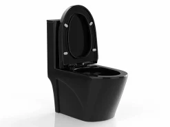 Vente-unique Inodoro De Pie|Inodoro de cerámica brillante con tapa silenciosa, NAGILAM
