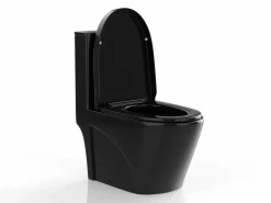 Vente-unique Inodoro De Pie|Inodoro de cerámica brillante con tapa silenciosa, NAGILAM