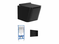 Vente-unique Inodoro flotante mate con marco de soporte y placa de descarga, CLEMONA Negro Hot