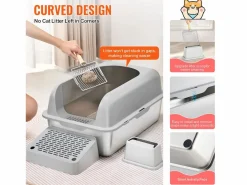 Inodoro para Gatos SucceBuy XL, 15 CM de Profundidad, Inodoro, de Acero Inoxidable con Reposapiés Gris claro Hot