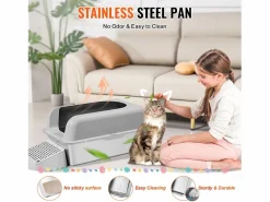 Inodoro para Gatos SucceBuy XL, 15 CM de Profundidad, Inodoro, de Acero Inoxidable con Reposapiés Gris claro Hot
