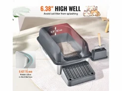 Higiene Y Cuidado De Mascotas|Inodoro para Gatos SucceBuy, Caja de Arena de Acero Inoxidable de 15.24 cm de Profundidad con Filtro y Escalón