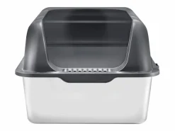 Higiene Y Cuidado De Mascotas|Inodoro para Gatos SucceBuy, Caja de Arena de Acero Inoxidable de 15.24 cm de Profundidad con Filtro y Escalón